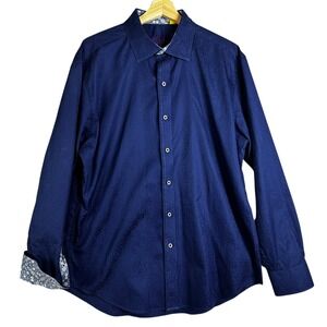 Robert Graham Mens Classic Fit Navy Blue Paisley Long Sleeve Button Up Shirt L